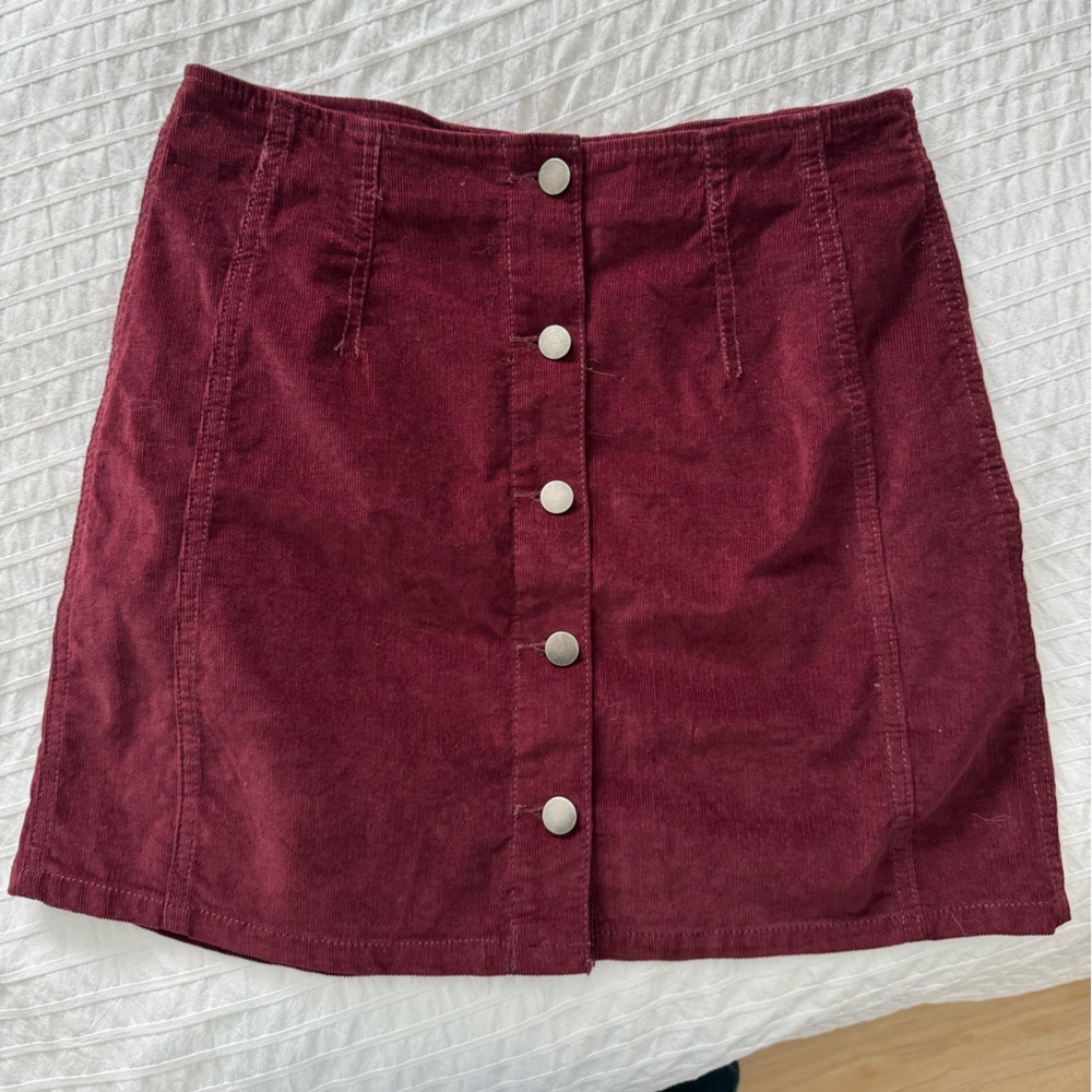 Burgundy Button-Front Skirt
